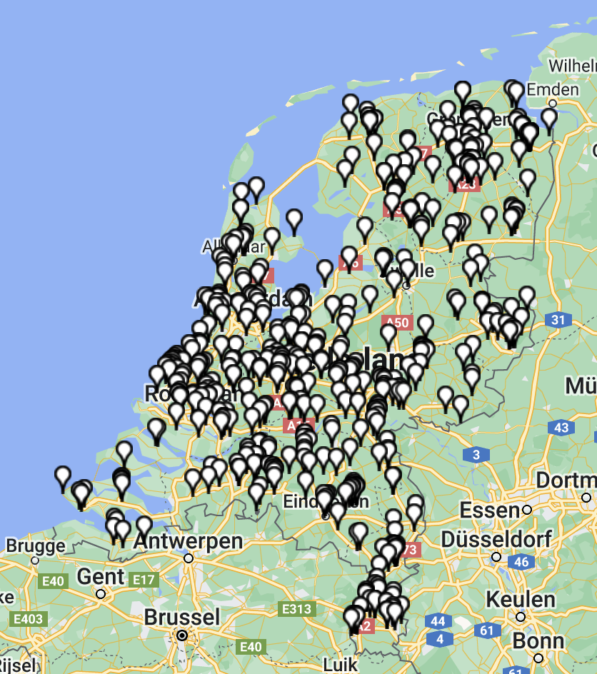 overzichtskaartje met spreiding van VN-ambassadeurs over Nederland. Geen actieve kaart. status 5 februari 2024